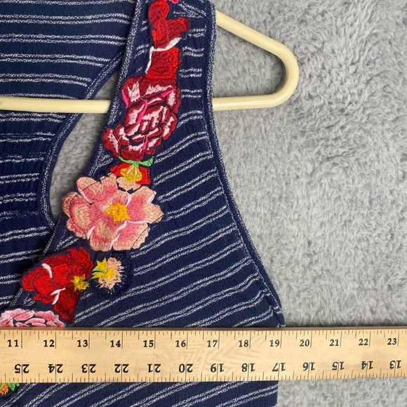 Free People frida faux wrap tank top embroidered floral striped summer vneck XS - Picture 11 of 14